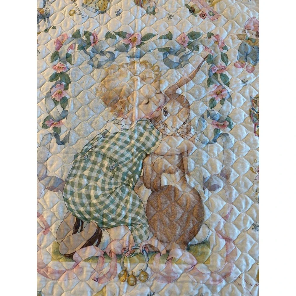 Handmade Daisy Kingdom 1997 Toy Treasures Quilt Lovey Baby Blanket 36